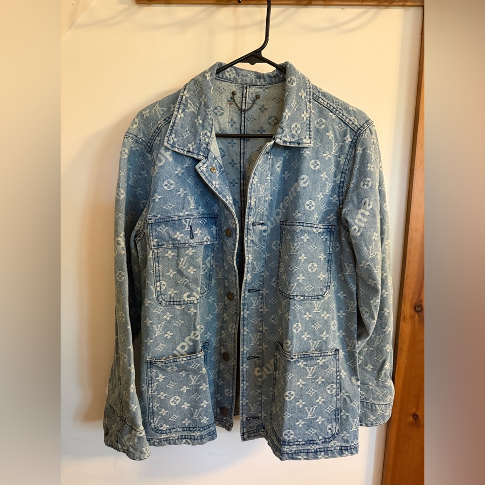 Unbranded Unisex Blue Monogram Denim Shirt Jacket